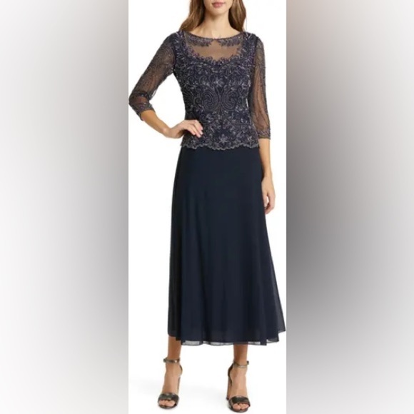Pisarro Nights Beaded Cocktail Dress Navy Sz 8 NWT - Picture 1 of 12